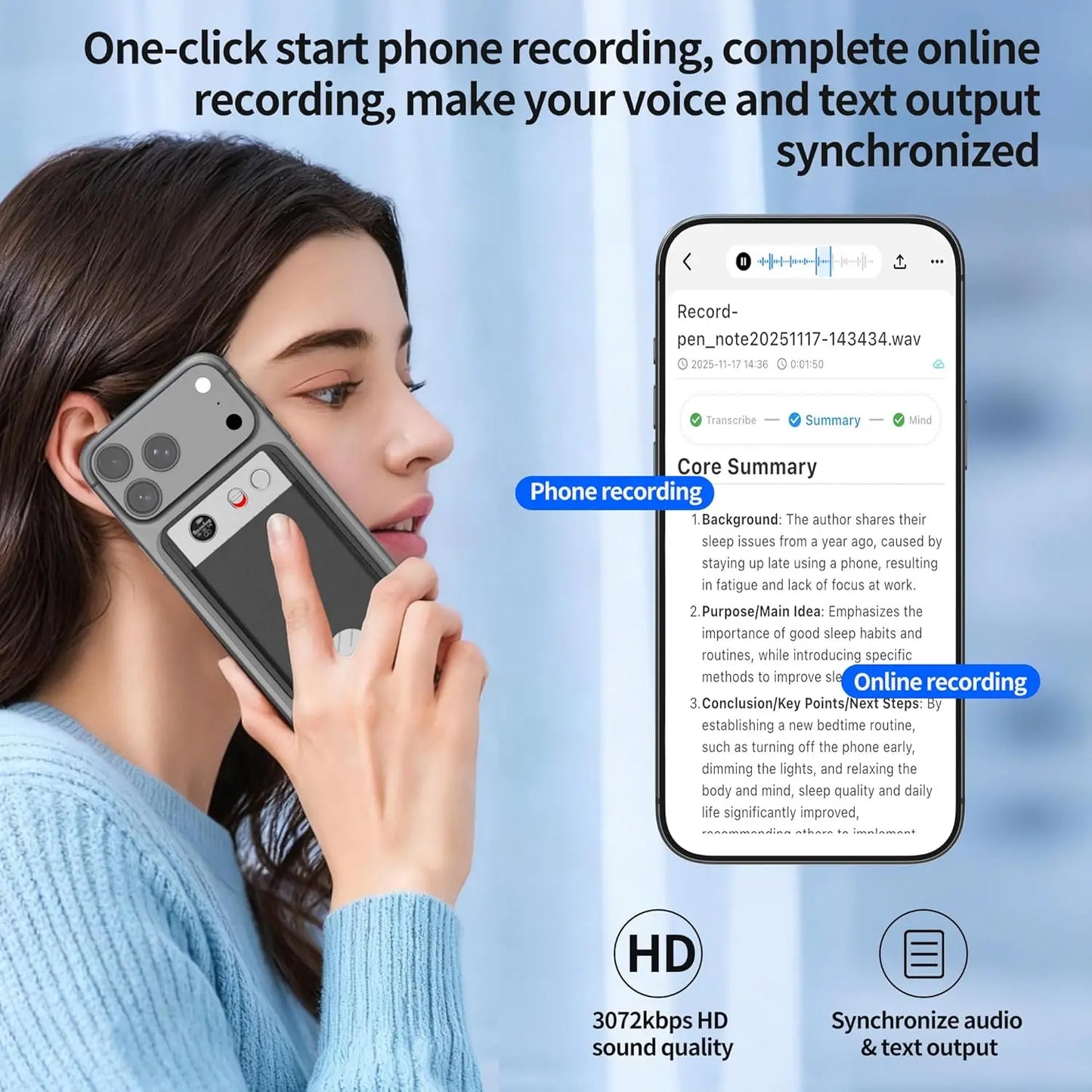 AI Voice Recorder with APP Control, Unlimited Transcribe & Summarize, AI Note Taking, DSP Noise Cancellation, for Interviews, Lectures, Meetings, Calls, Grey