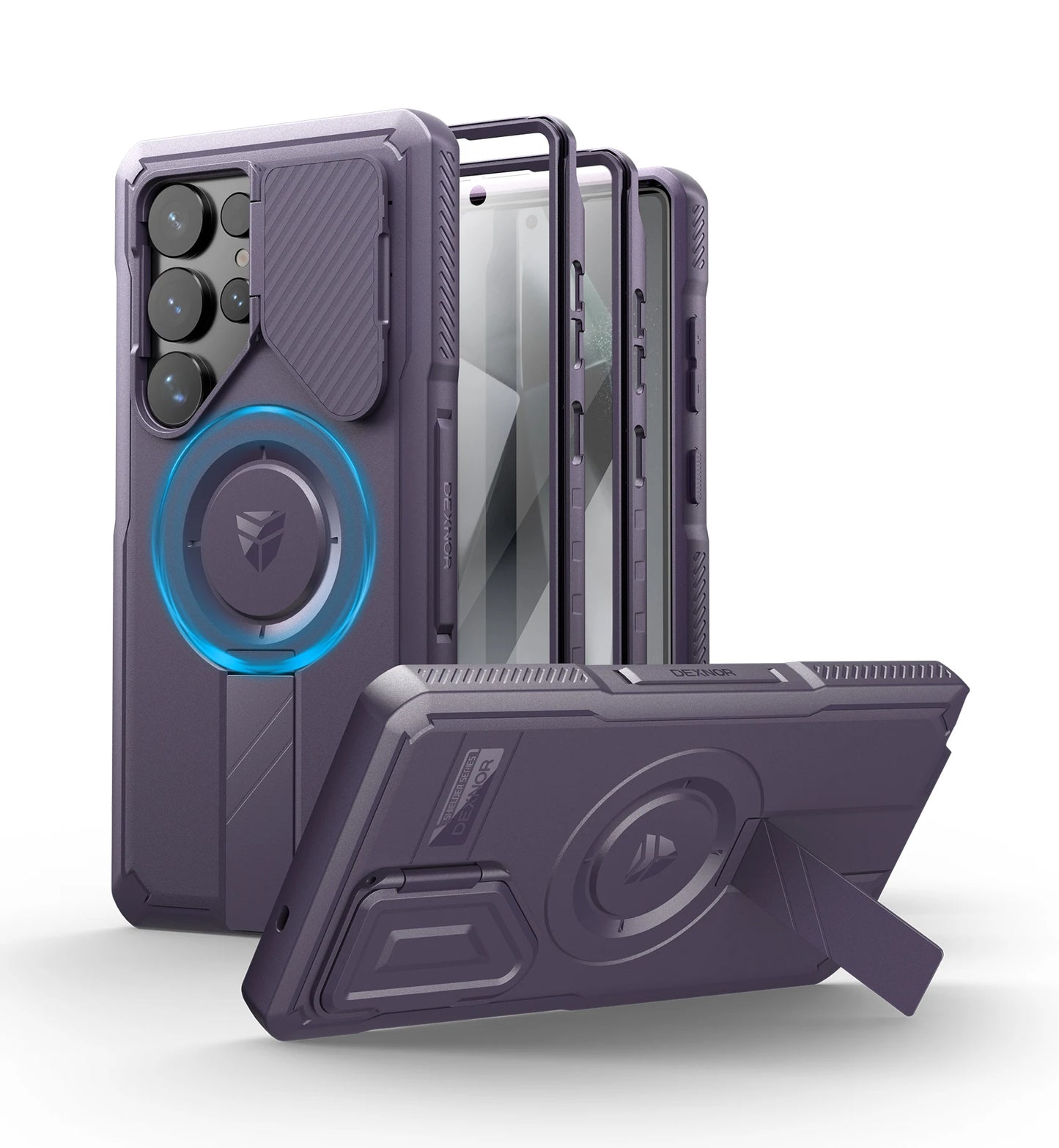 Dexnor For Samsung Galaxy S25 Ultra Case Rugged Shockproof with Sliding Camera Cover Built-in Screen Protector Kickstand