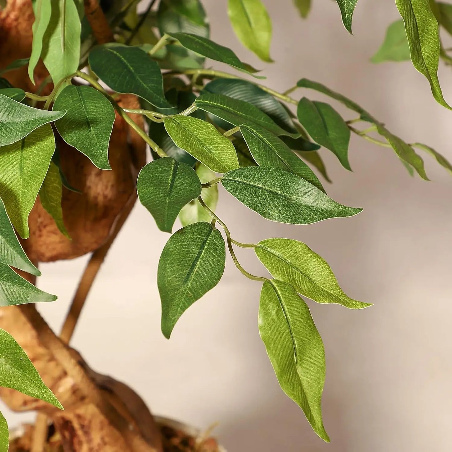 Artificial Ficus Tree 120/150/180cm with White Planter, Large Faux Weeping Fig with Curved Trunk and 1860 Silk Leaves, Lifelike Indoor Plant for Living Room Bedroom Office Decor, No Maintenance