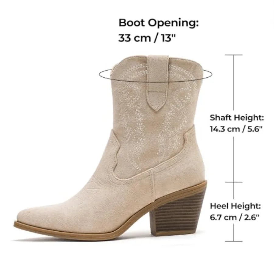 Cowboy Ankle Boots for Women, Western Booties with Pointed Toe and Embroidery, Stylish Short Booties for Casual and Party