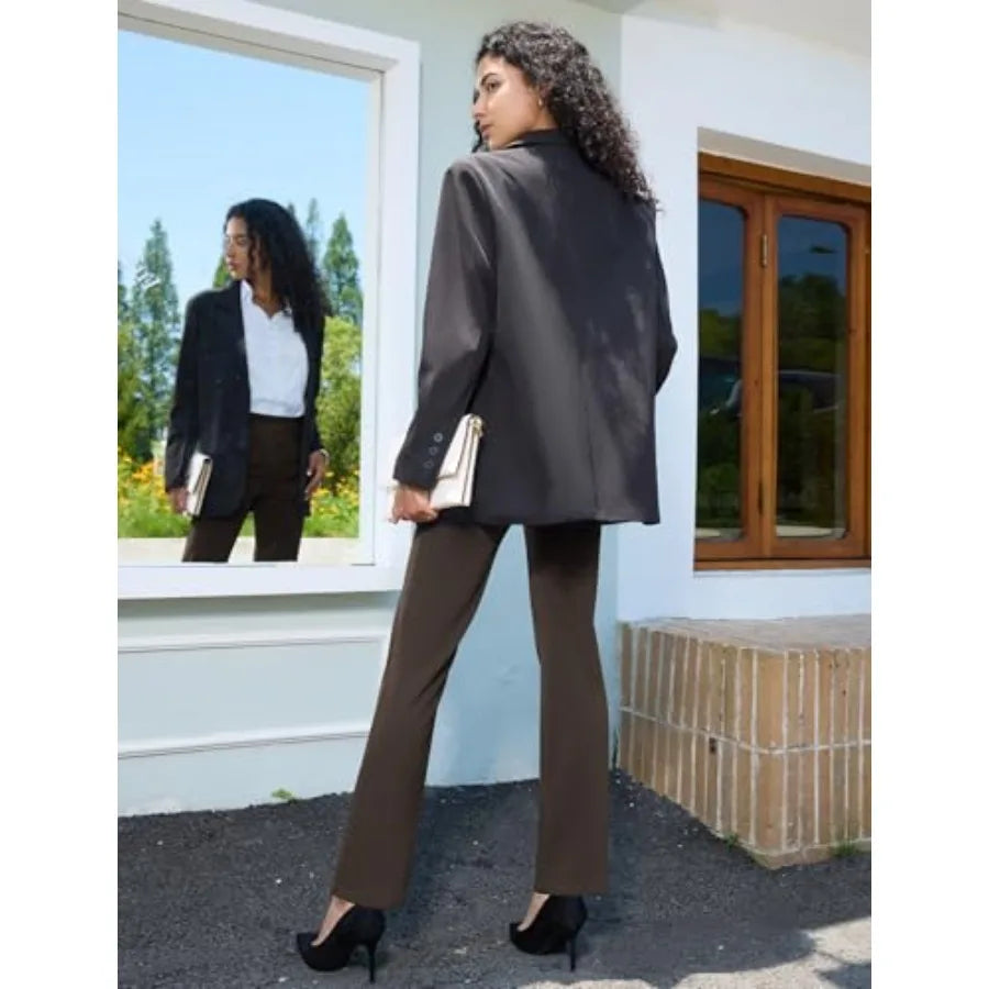 keriffe Women's Stretchy Yoga Dress Pants High Waisted Straight Leg Casual Work Business Office Slacks 4 Pockets