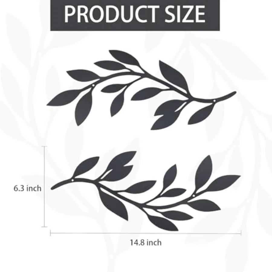 2 Pieces Metal Vine Olive Branch Leaf Wall Decor, Tree Leaf Wall Decor for Living Room Black