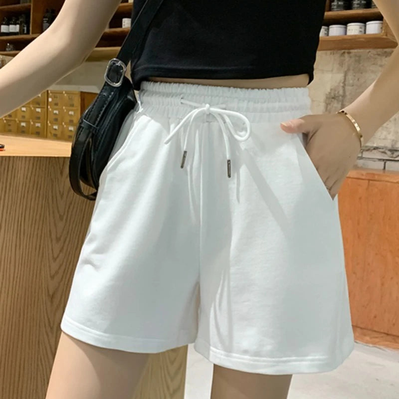 Casual Shorts Summer Women Daily Loose Solid White Short Pants Pure Cotton Soft Breathable Outerwear Street Sport Hot Pants