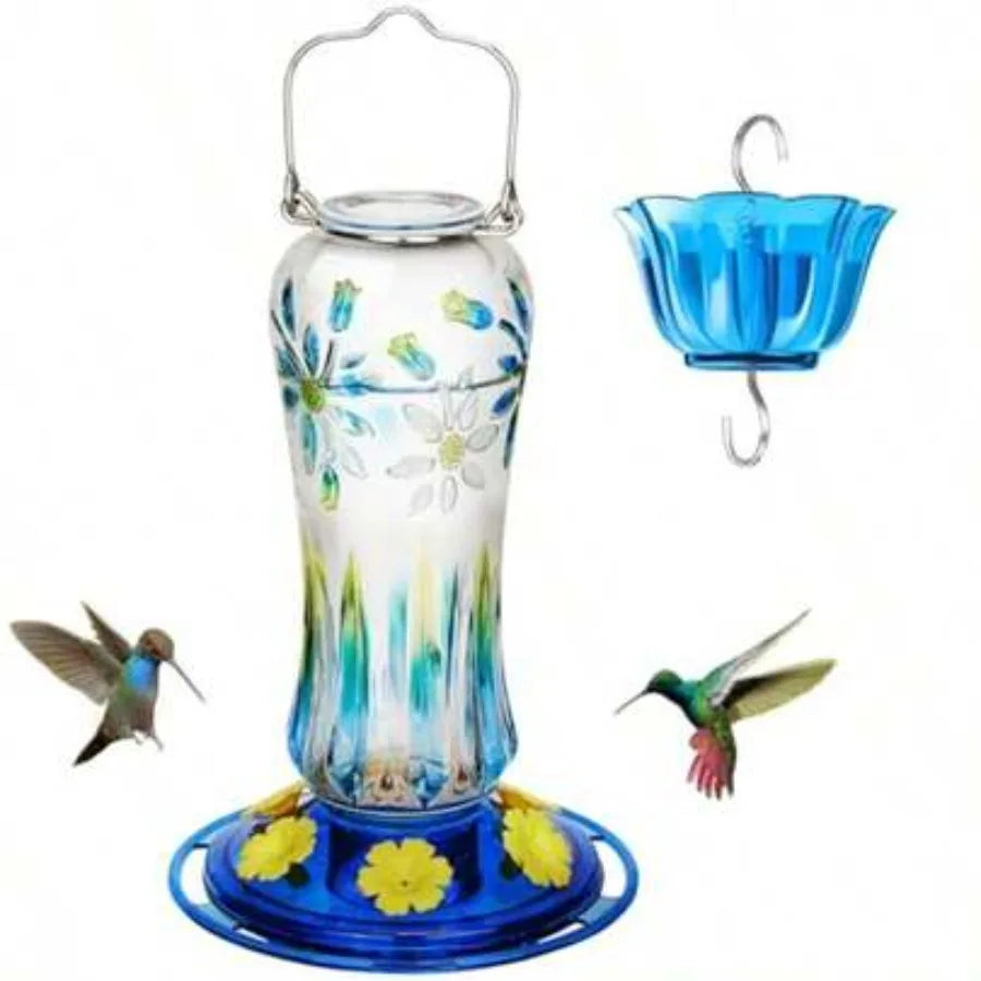 Hummingbird Feeder For Outdoors Hanging 25 Ounces Glass Humming Bird Nectar Feeder With Ant Moat And 6 Feeding Ports Leak Proof