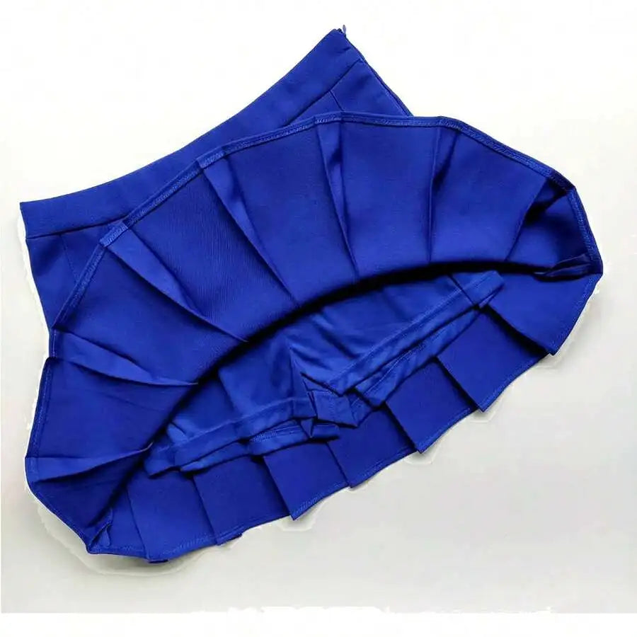 Womens High Waist A-Line Pleated Mini Skirt Solid Color Polyester