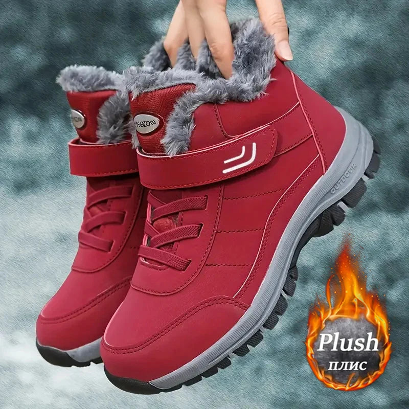 Women Winter Fleece Lined Snow Boots Adjustable Hook Loop Ankle Booties Non Slip Wear Resistant Outdoor Hiking Shoes Warm Cold Resistant Casual Walking Footwear 2026 New Arrival