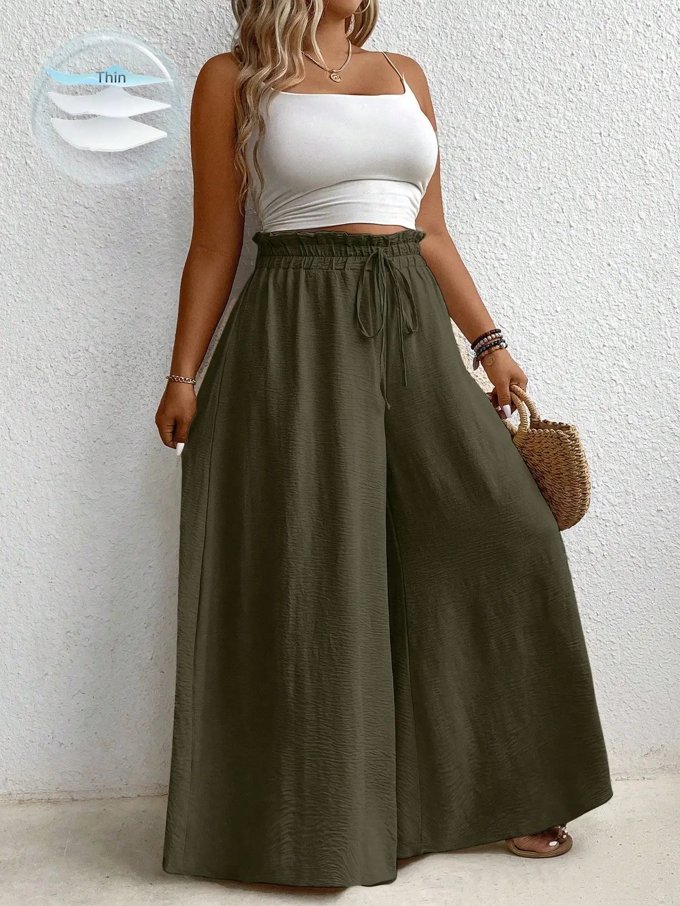 High Waist Wide Leg Casual Solid Color Pants For Women