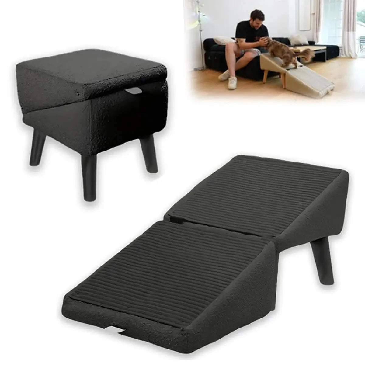 Dog Ramp Stairs Foldable 2-in-1 Wooden Pet Step Stool Non-Slip Portable Space Saving Access for Small Dogs And Cats Beds/Sofas with Gentle Incline for Rehabilitation