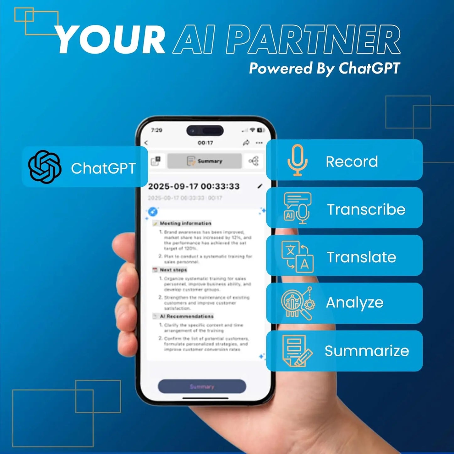 AI Voice Recorder: Transcribe, Summarize, Translate with App Control & Noise Cancelling for Meetings, Calls, Interviews