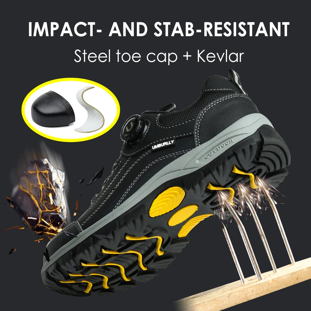 Men's Safety Shoes Anti-Smashing Steel Toe Anti-Puncture Kevlar Button-Up Design Anti-Slip Wear-Resistant for Factory Workshops Warehouses