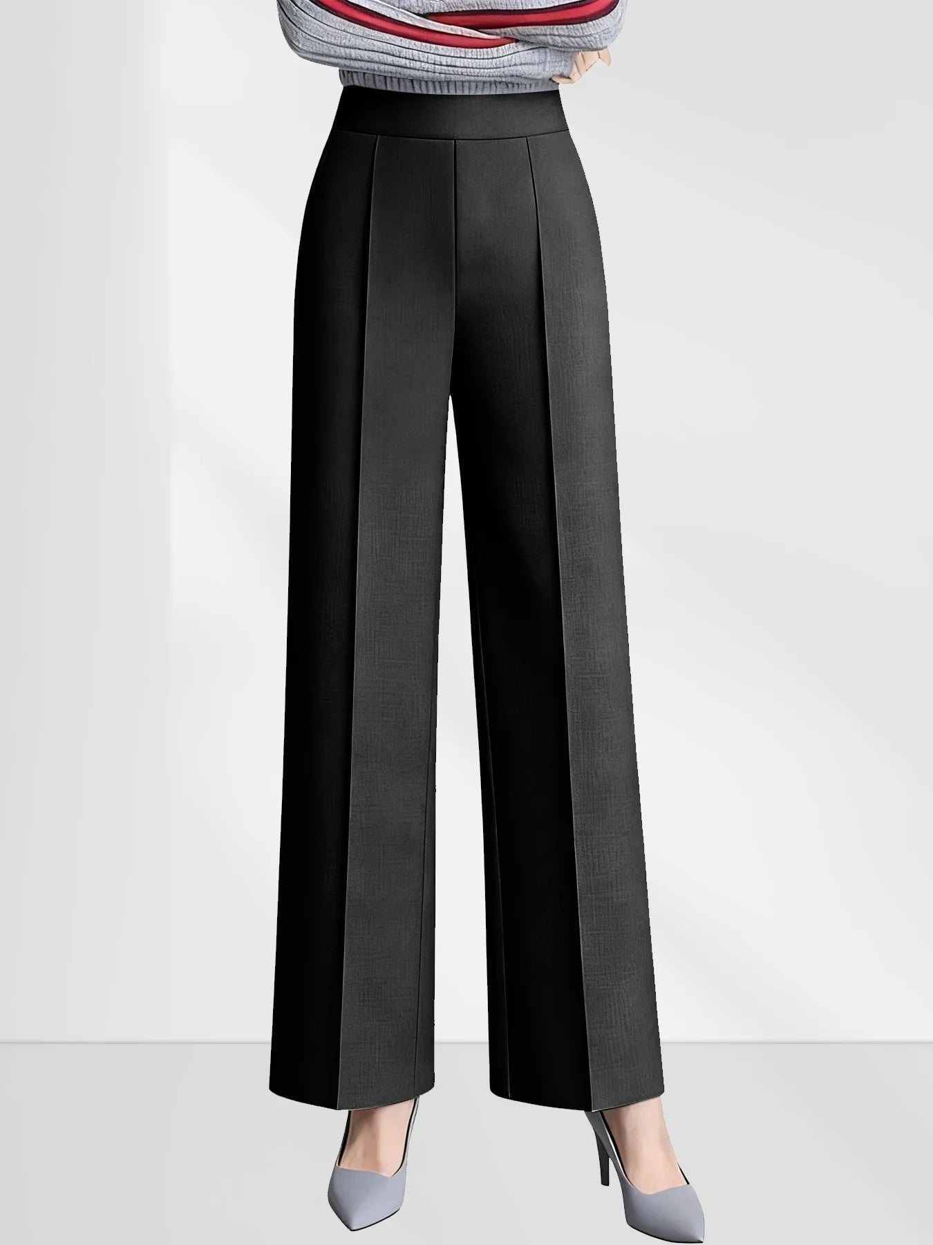 Four-Season Solid Color Wide Leg High Waist Loose Slimming Casual Pants Elastic Waist Comfortable Convenient with Pocket Design