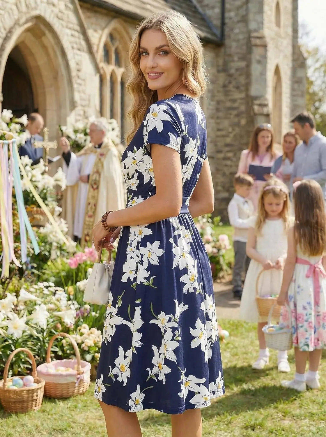 Women's Summer Wrap A-Line Midi Dress with Pocket and V-Neck
