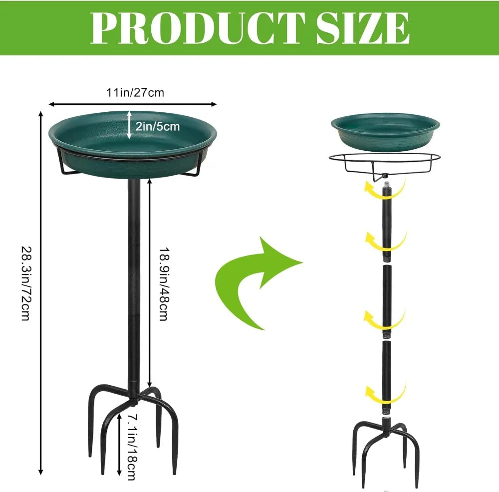 35.5In Freestanding Birdbaths Bowl Outdoor, Standing Garden Bird Bath with Metal Stake, Detachable Spa Bird Feeder for Lawn, 4 Spiky Feet