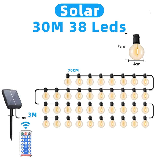 Outdoor Solar String Lights G40 Spherical LED Bulb IP65 Waterproof For Terraces Backyards Porches Balconies Parties Christmas
