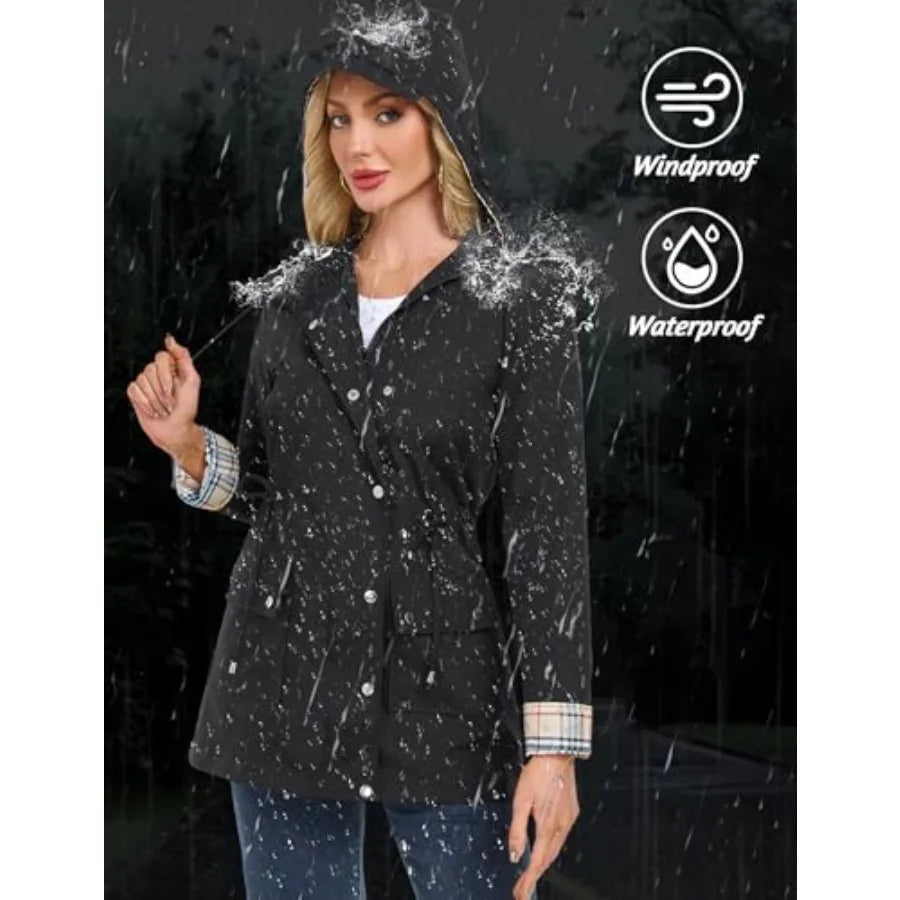 BBX Lephsnt Rain Coats for Women Waterproof Rain Jacket Lightweight Windbreaker Outdoor Hooded Trench Coat