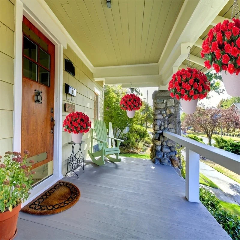Outdoor Fall Artificial Red Azalea High Quality Flowers Bushes UV Resistant Decor Fake Flowers Home Decorations Small For Garden