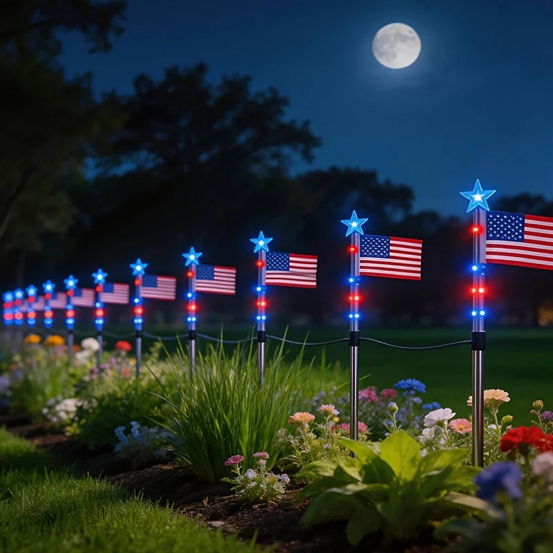 12/24 Pack Solar American Flag Pathway Lights, July Decor, 250th.