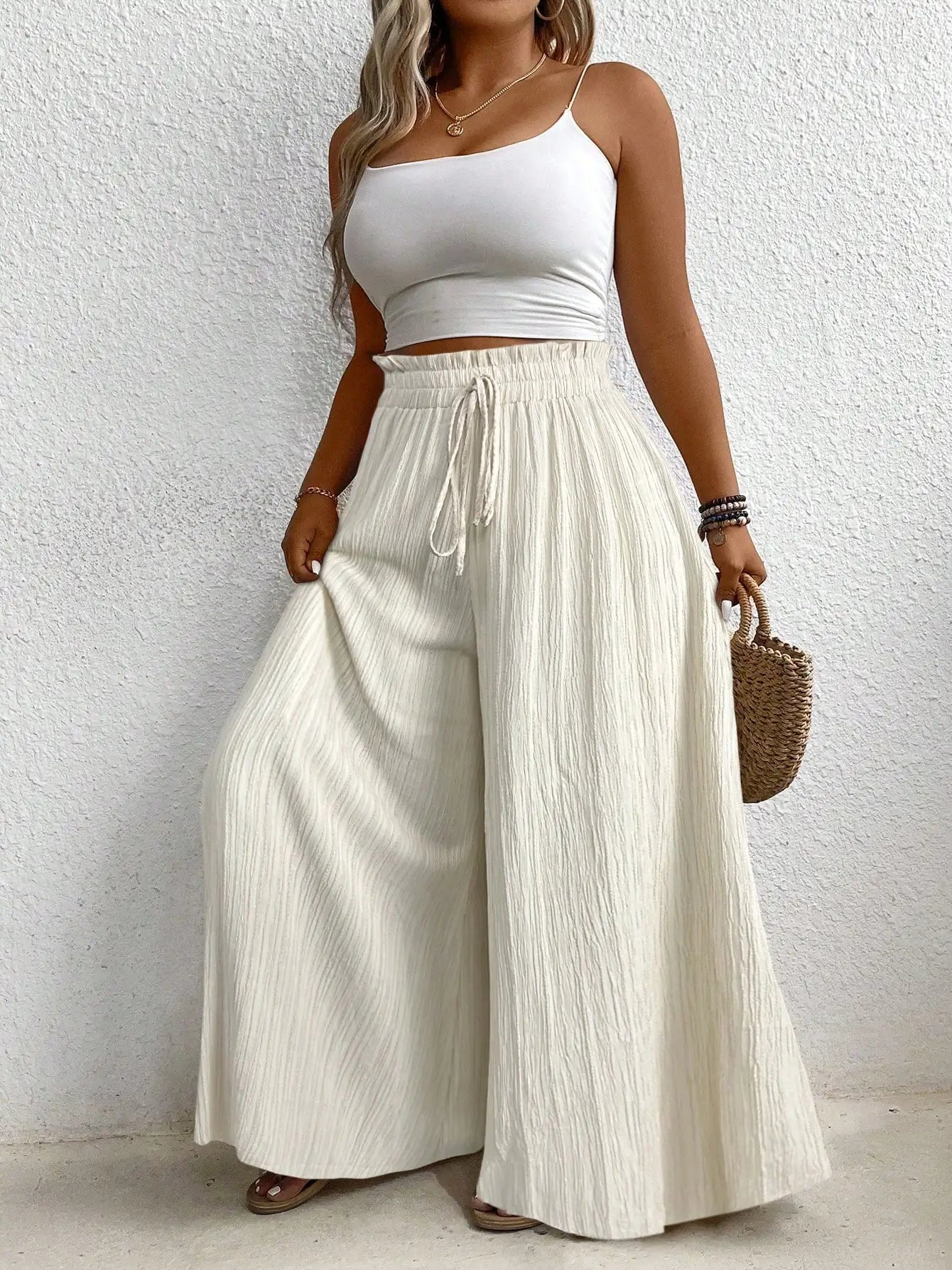 High Waist Wide Leg Casual Solid Color Pants For Women