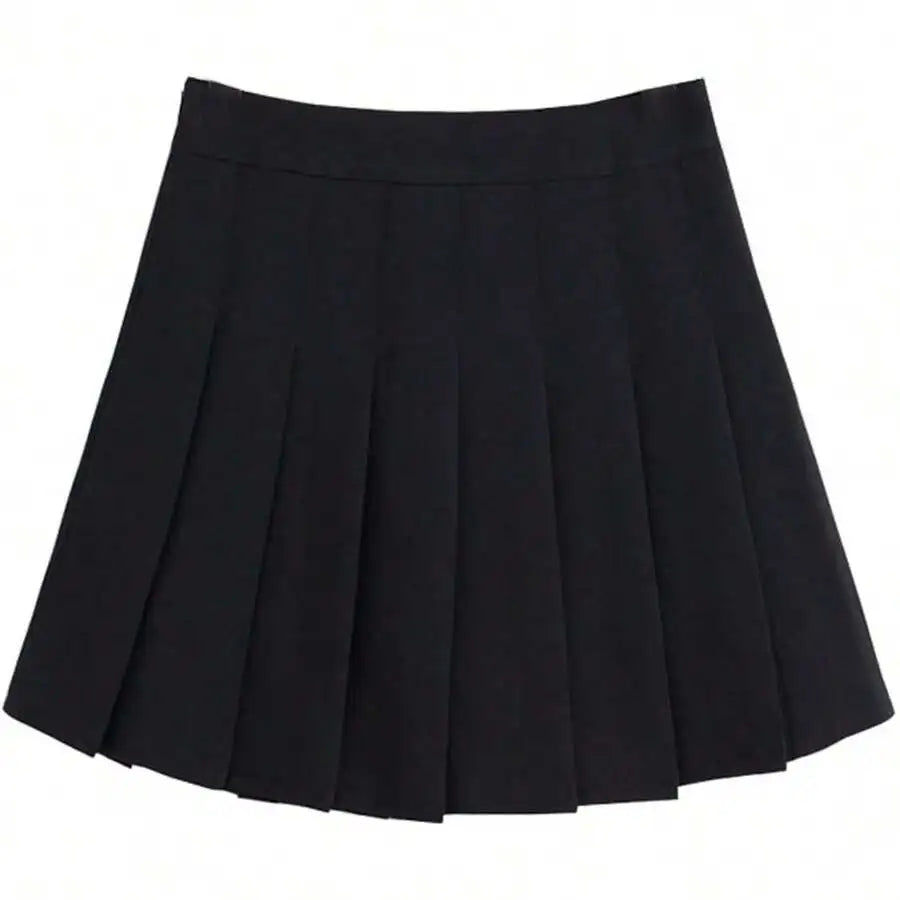 Womens High Waist A-Line Pleated Mini Skirt Solid Color Polyester