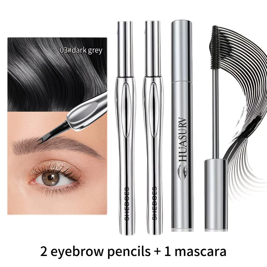 Dual-Forked Eyebrow Pencil & Mascara Set: Precision Tip—Waterproof and Sweat-Resistant—Creates Naturally Full Brows and Lashes.