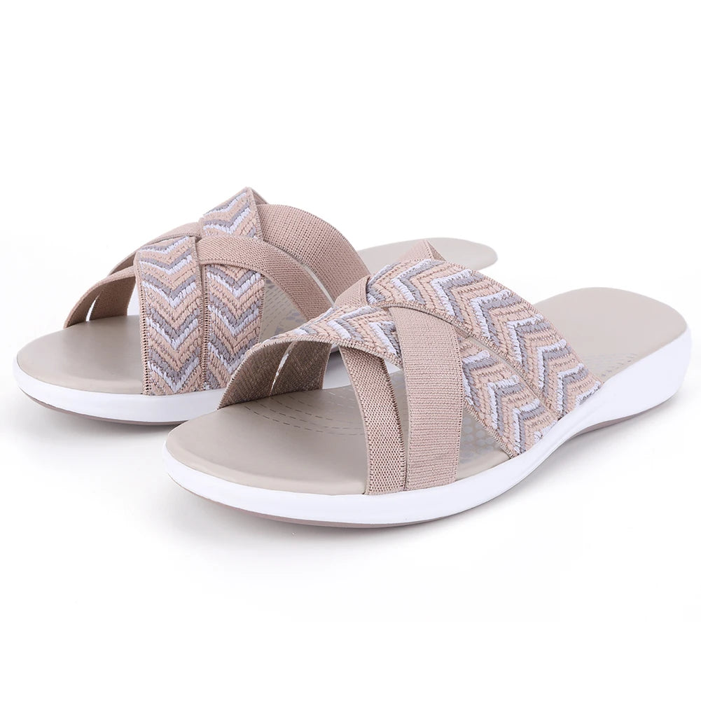 Women Thick Cushion Slippers Wide Width Cross Strap Slip On Slides Beach Sandals Lightweight Platform Wedge Sandals for Summer