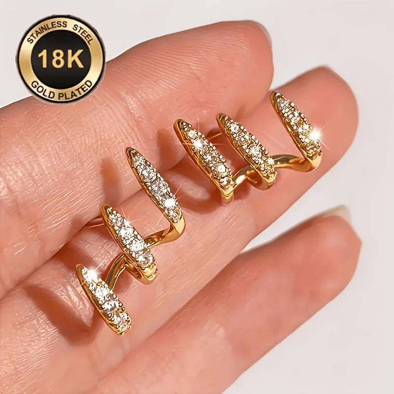 1 Pair 18K Gold Plated Three Claw Curved Hoop Earrings For Women Hypoallergenic Shiny Luxury Design Unique Style Perfect Gift For Daily Music Festival And Multiple Occasions