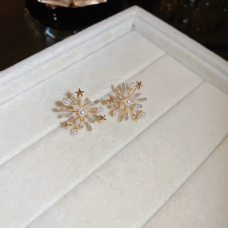 Exaggerated Luxury Crystal Flower Stud Earrings Women's Temperament Elegant Fashion Design Wedding Party Jewelry Valentine Gifts
