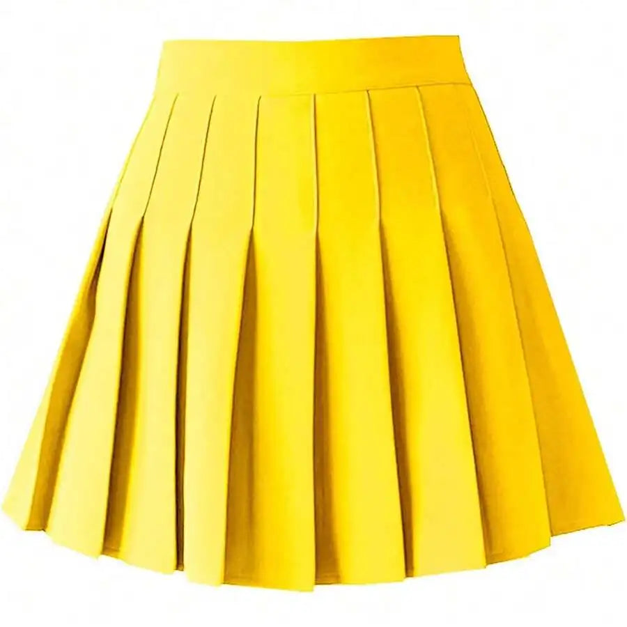 Womens High Waist A-Line Pleated Mini Skirt Solid Color Polyester