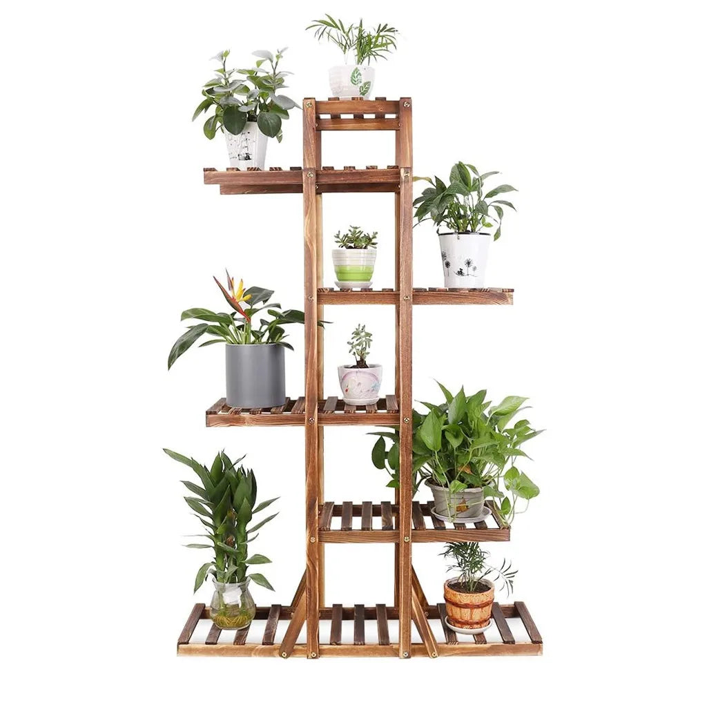 Wood Flower Planter Pot Stand Display Rack for Indoor Outdoor Garden Yard Storage Shelf