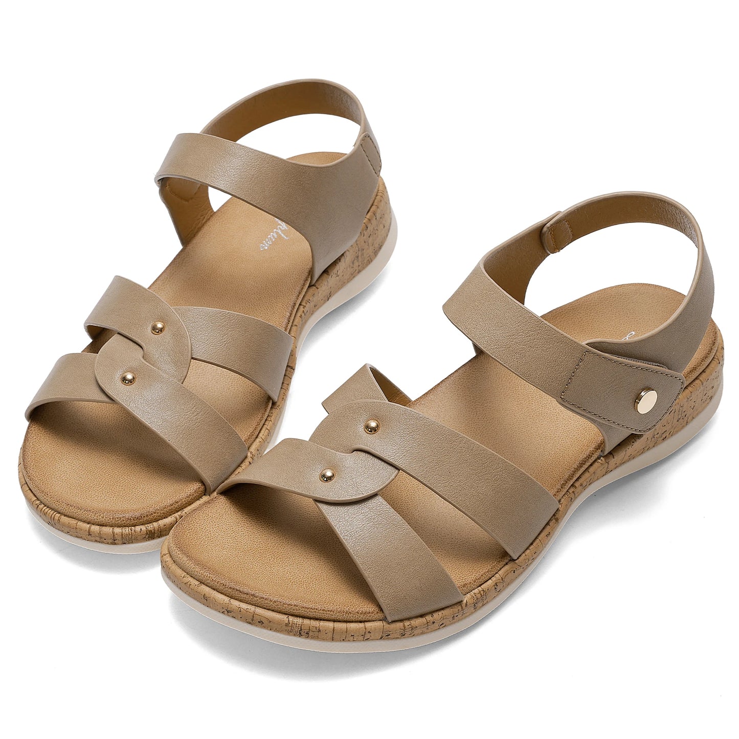 Women Open Toe Flat Sandals Arch Support Adjustable Comfort Summer Beach Casual Walking Shoes