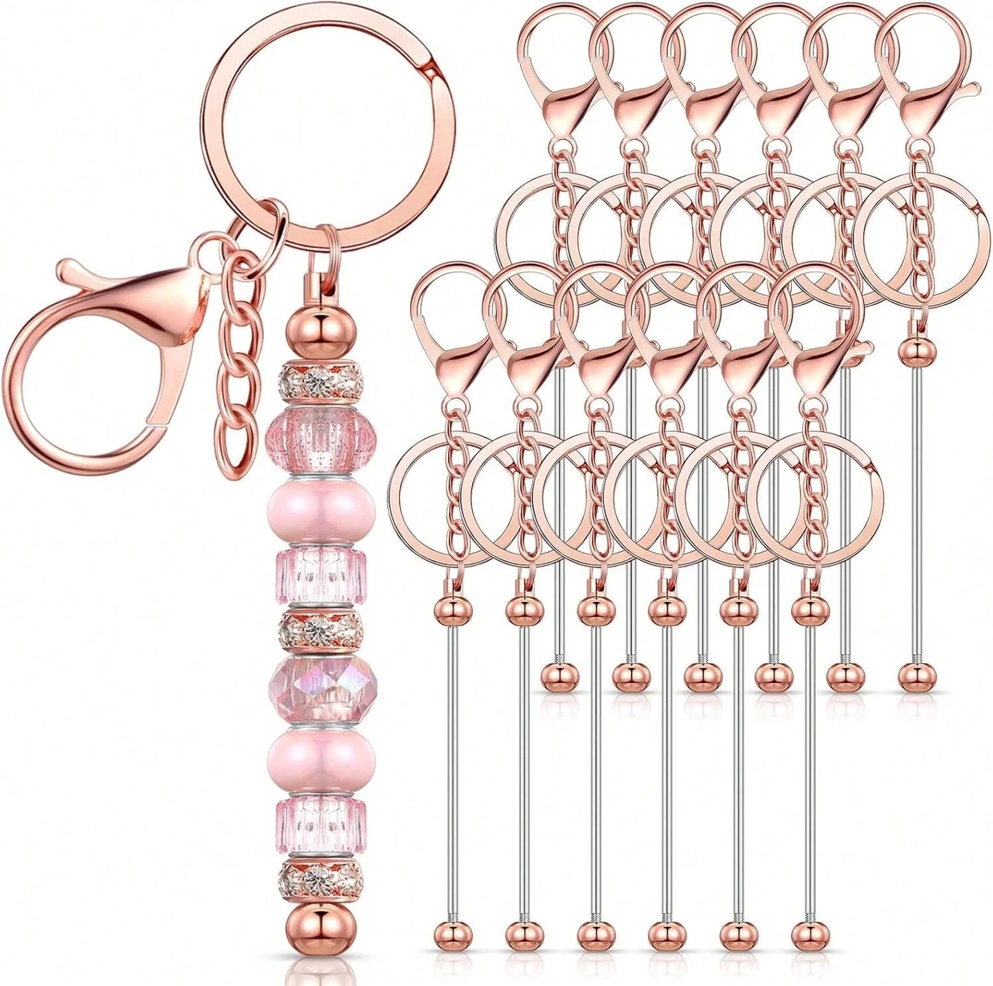 12 Pcs Beadable Keychain Bars Bulk Blank Metal Keychains For DIY Craft Gift