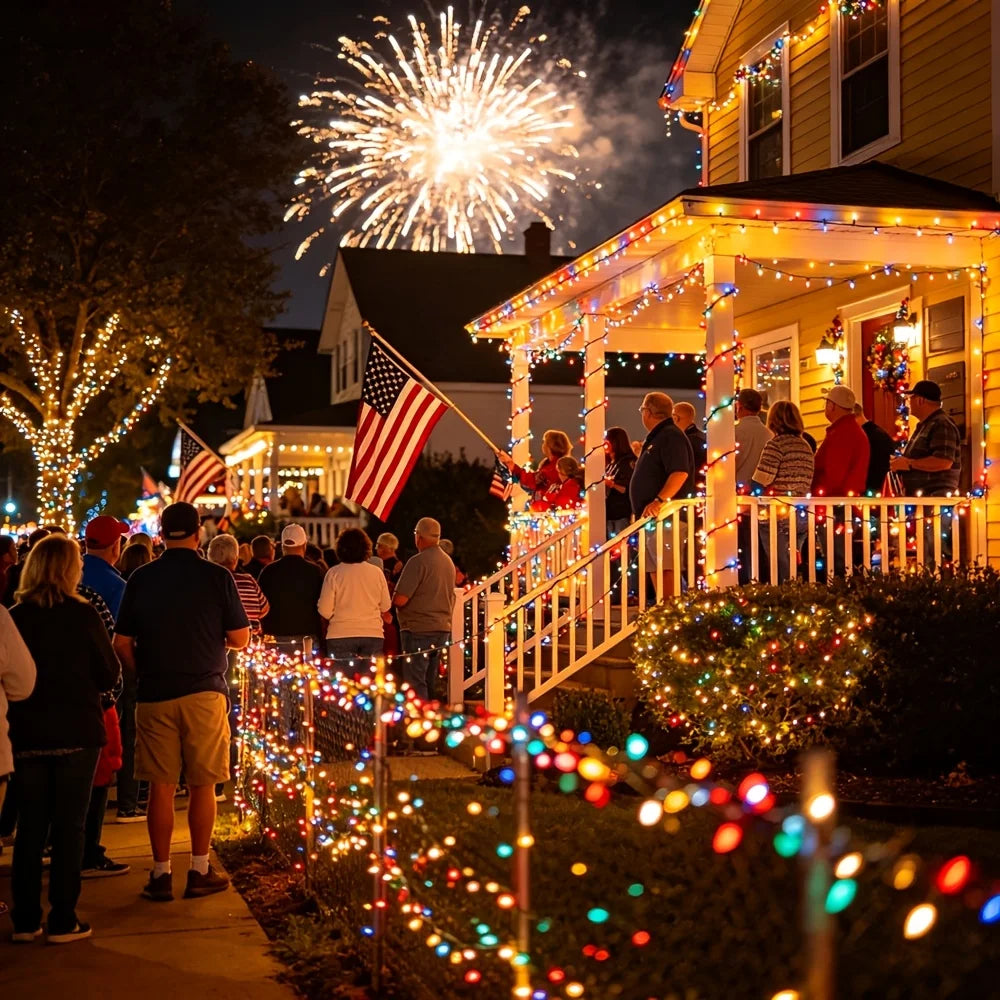 1/2/3 Pack Patriotic Solar LED String Lights, 4Th of July Red White Blue Lights, 12M/22M (39.4Ft/72Ft) 120/240LED 8 Modes Lights, for Independence Day Memorial Day Veterans Day Outdoor Decor