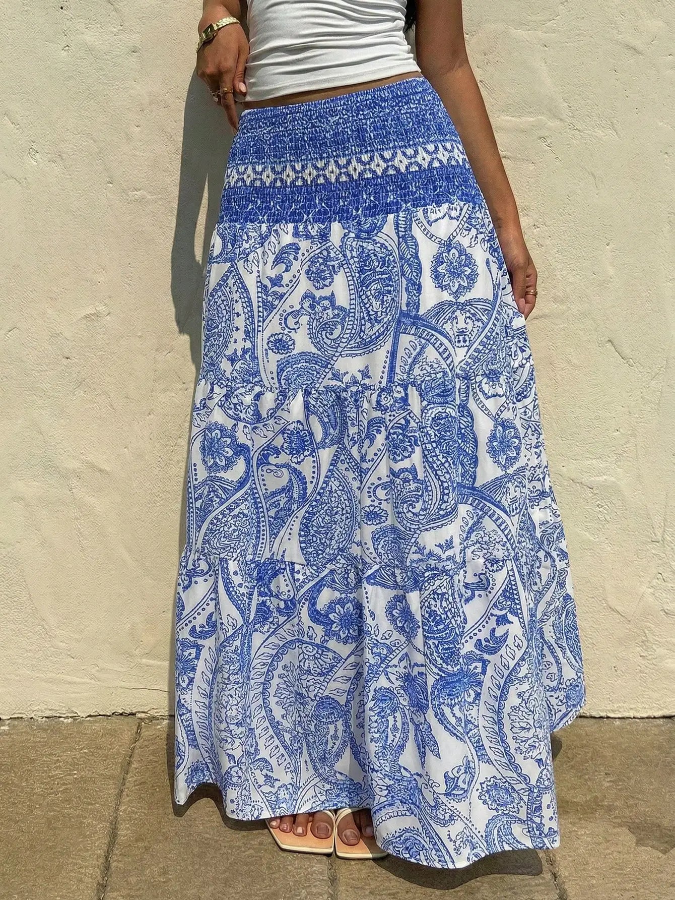 Sunnyshic Women's Bohemian Print Skirt, Casual Vacation & Daily Wear, Spring/Summer