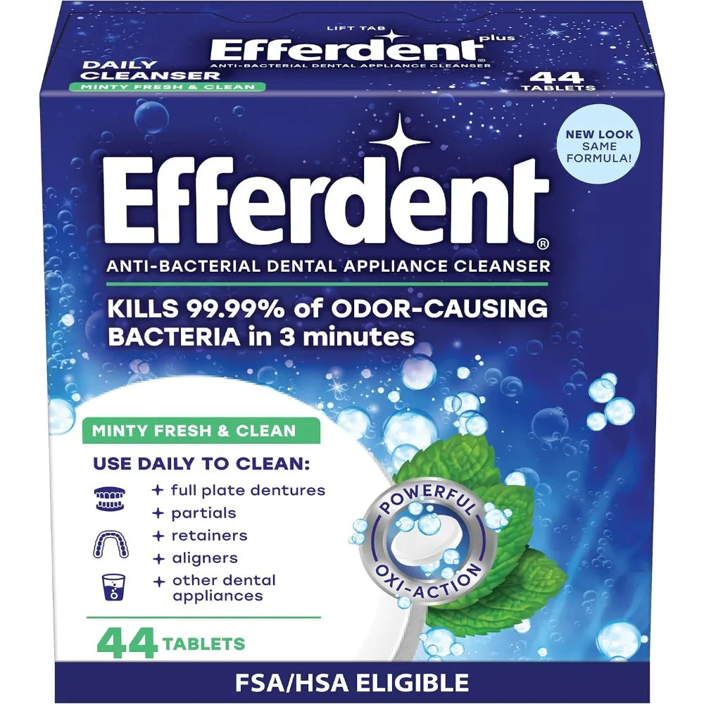 Effervescent Denture Cleaner Tablets for Dental Appliances Aligners Mouth Guards and Retainers Minty Fresh Breath Cleaning Solution Deep Stain Removal and Antibacterial Formula Odor Eliminator for Daily Use Safe and