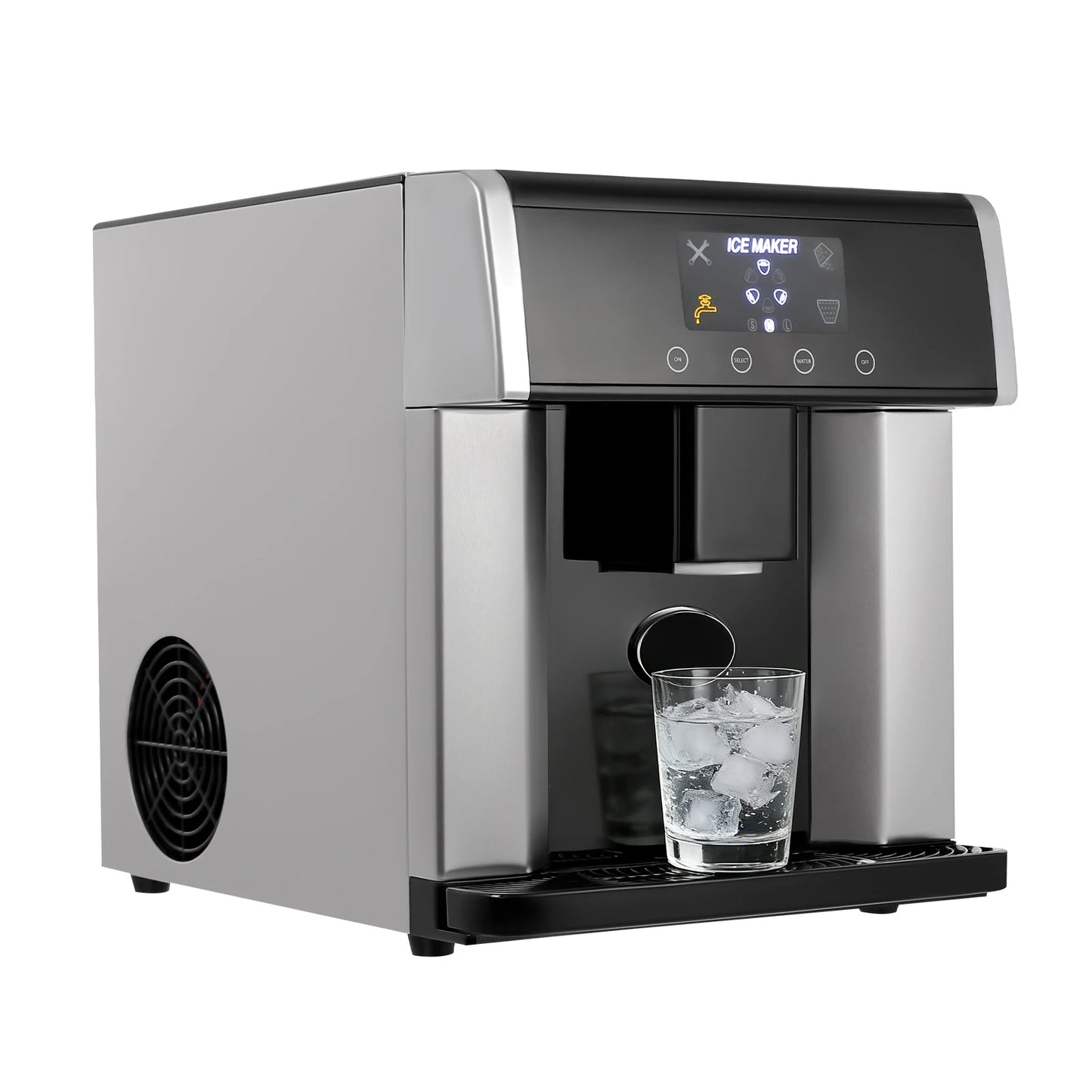 Countertop Ice Maker 15kg 24H 110V 2-in-1 Ice Machine 6-12 Mins Fast Ice Making Self-cleaning Electric Ice Dispenser Touch Control Large Storage Auto Shut-off for Home Office Cafe Party Kitchen Bar