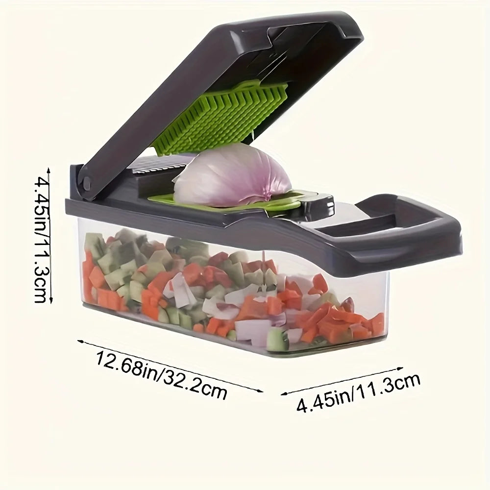 16-in-1 Manual Vegetable Chopper with Container & 8 Blades - Easy Onion, Carrot, Garlic Slicer - Father's Day Kitchen Gift