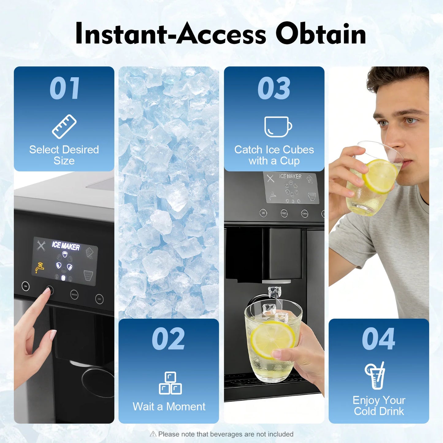 Countertop Ice Maker 15kg 24H 110V 2-in-1 Ice Machine 6-12 Mins Fast Ice Making Self-cleaning Electric Ice Dispenser Touch Control Large Storage Auto Shut-off for Home Office Cafe Party Kitchen Bar