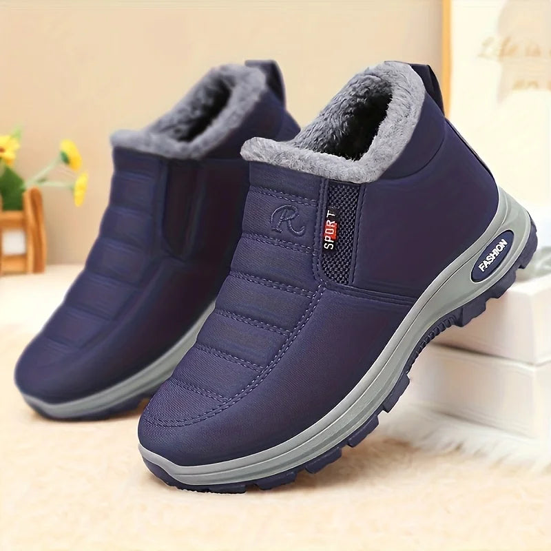 Women Winter Fleece Lined High Top Snow Boots Side Zipper Ankle Booties Waterproof Fabric Non Slip Thick Sole Warm Comfort Walking Shoes for Outdoor Travel Daily Driving Indoor Home Daily Wear Black Red Navy Available