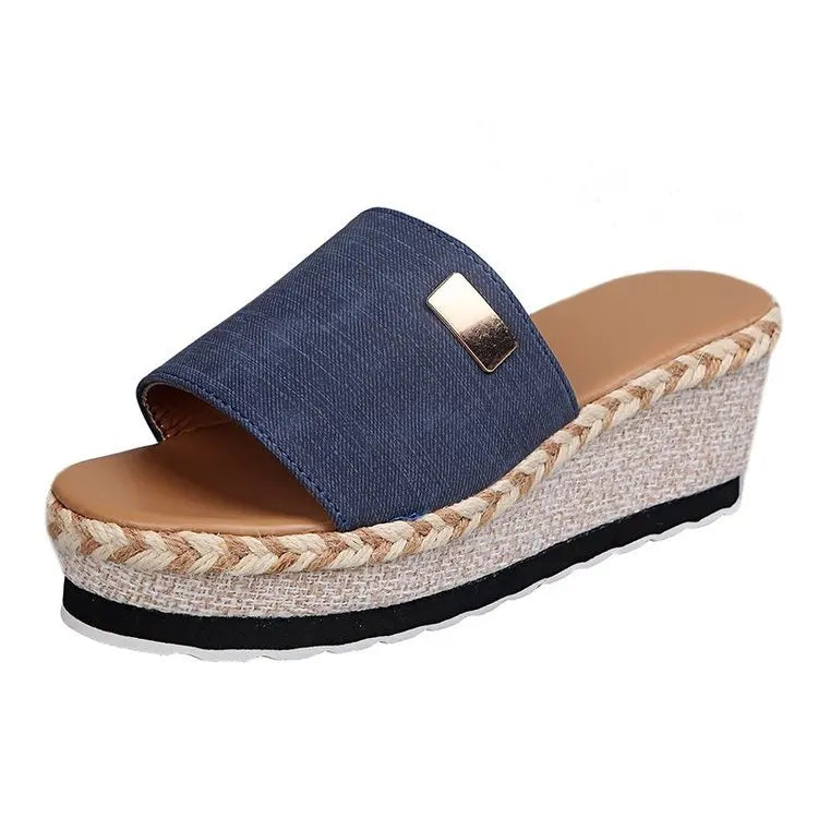 Summer Women Casual Platform Wedge Mule Sandals Thick Shock Absorb Sole Slip On Daily Beach Outdoor Walking Shoes