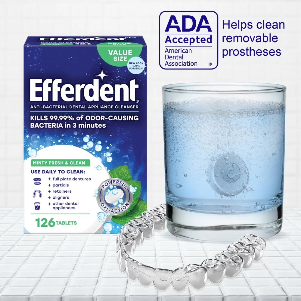 Denture Cleaner Tablets Retainer Cleaner Effervescent Tablets Minty Fresh Teeth Cleaning 126 Count