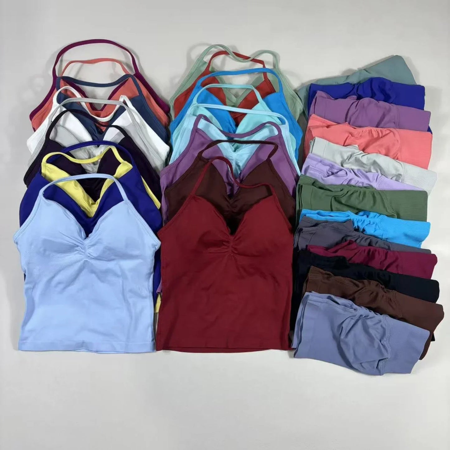 2 Piece UETEEY Sports Set Women Longline Strappy Top Seamless Yoga Tank Scrunch Butt Workout Shorts Suit Gym Sports Sets