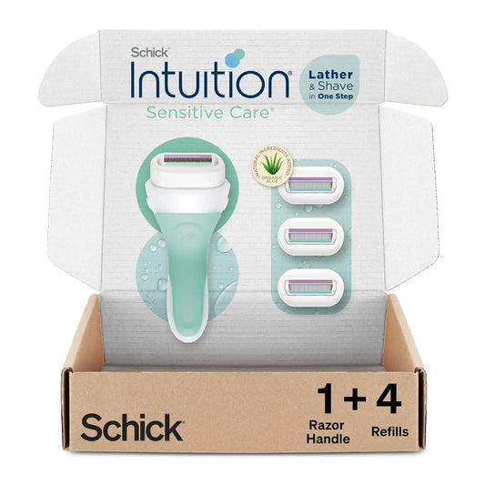 Women's Razor with 4 Refills - Aloe & Vitamin E Moisturizing Blades for Sensitive Skin, Pivoting Head