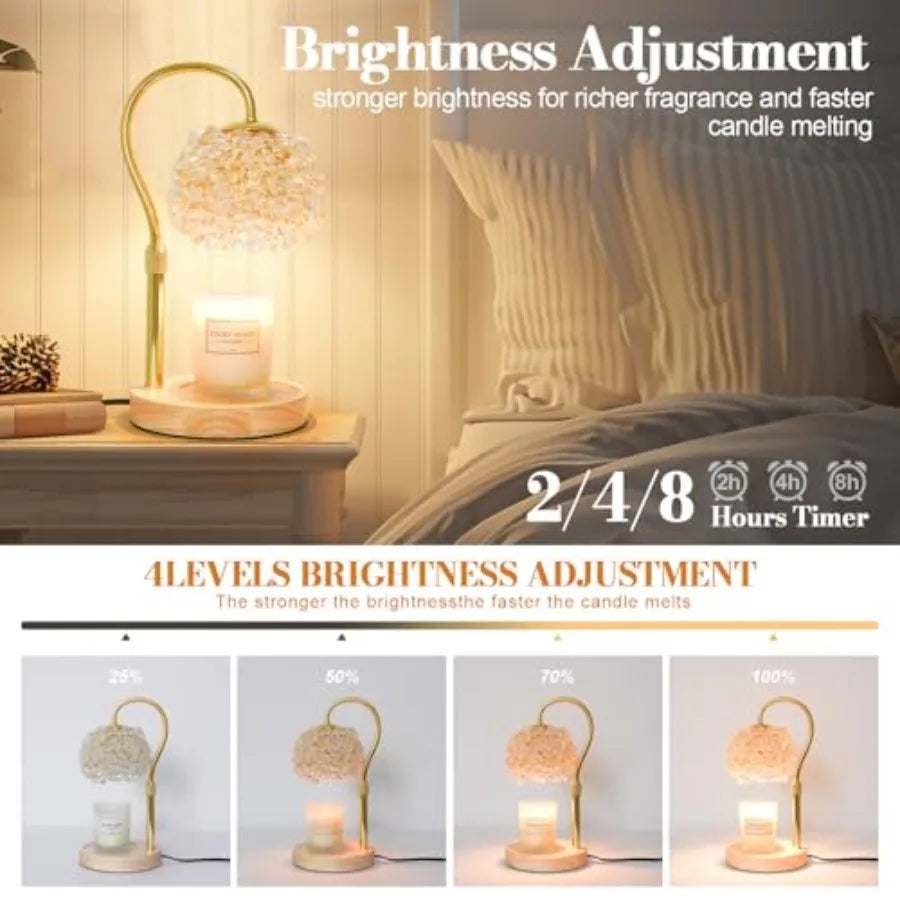 Candle Warmer Lamp with Timer, Dimmable Candle Lamp Warmer with 312 K9 Crystals Adjustable Height Electric Candle Warmer for Wo