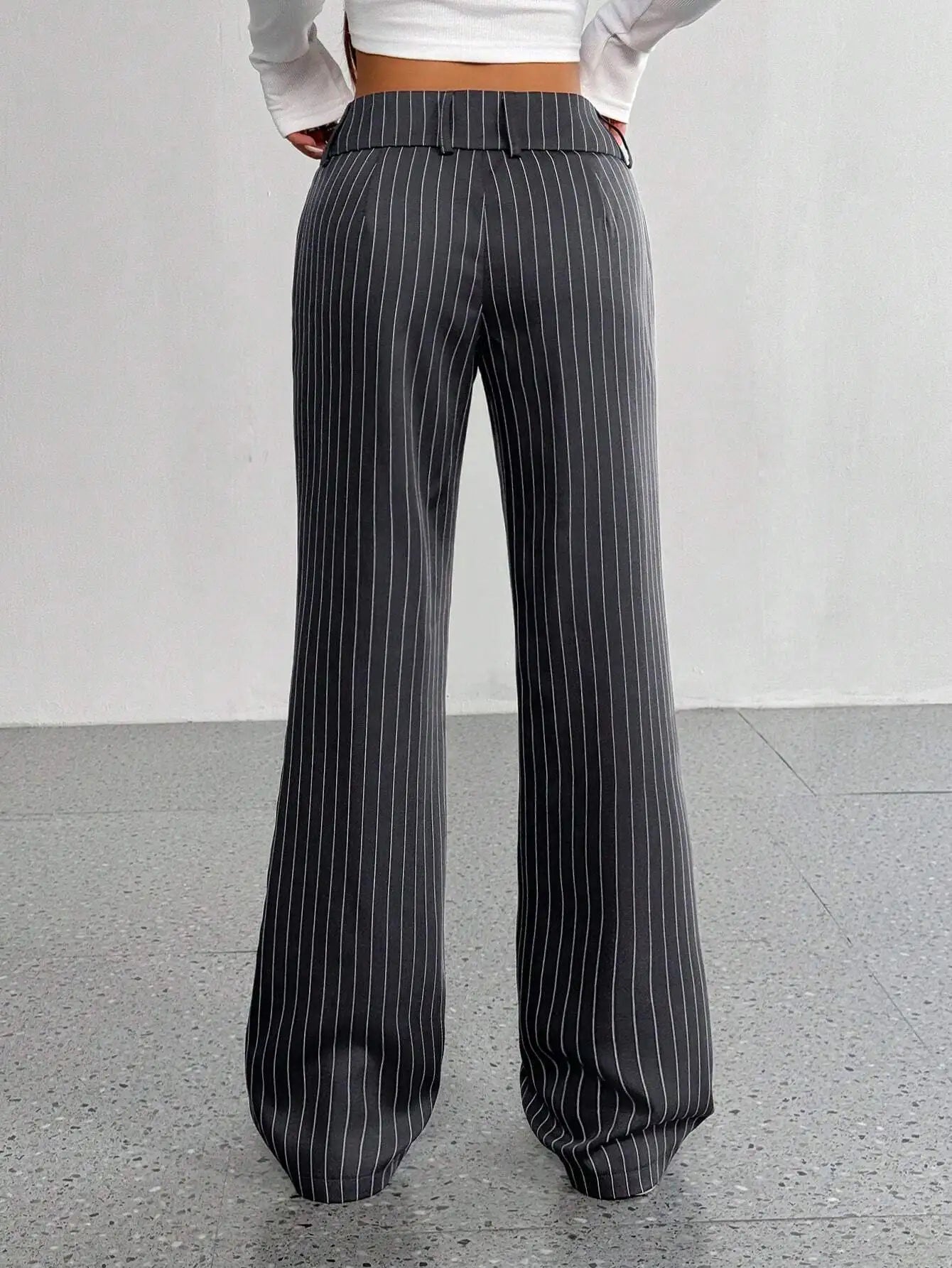 Women's Casual Striped Flare Pants High Waist Wide Leg Trousers
