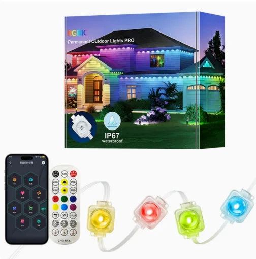 Smart Permanent Outdoor Lights Eaves Lights IP67 Waterproof Light String with App Remote Control Music Sync for House Roof Decor