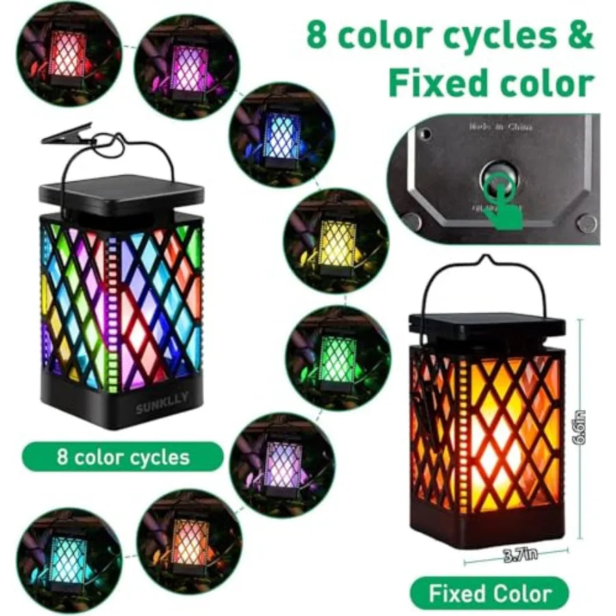 Solar Lanterns- Hanging Solar Lights Color Changing and Fixed 9 Modes Waterproof Hanging Lanterns Outdoor Lights Flickering Fla