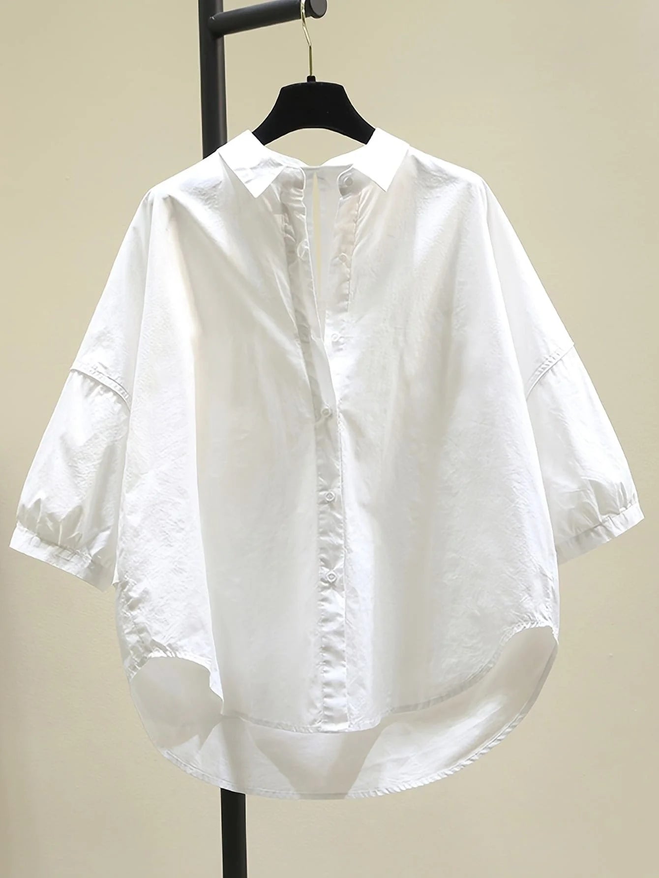 Women's Loose Fit Casual 3/4 Sleeve Shirt With Hollow Back Minimalist White