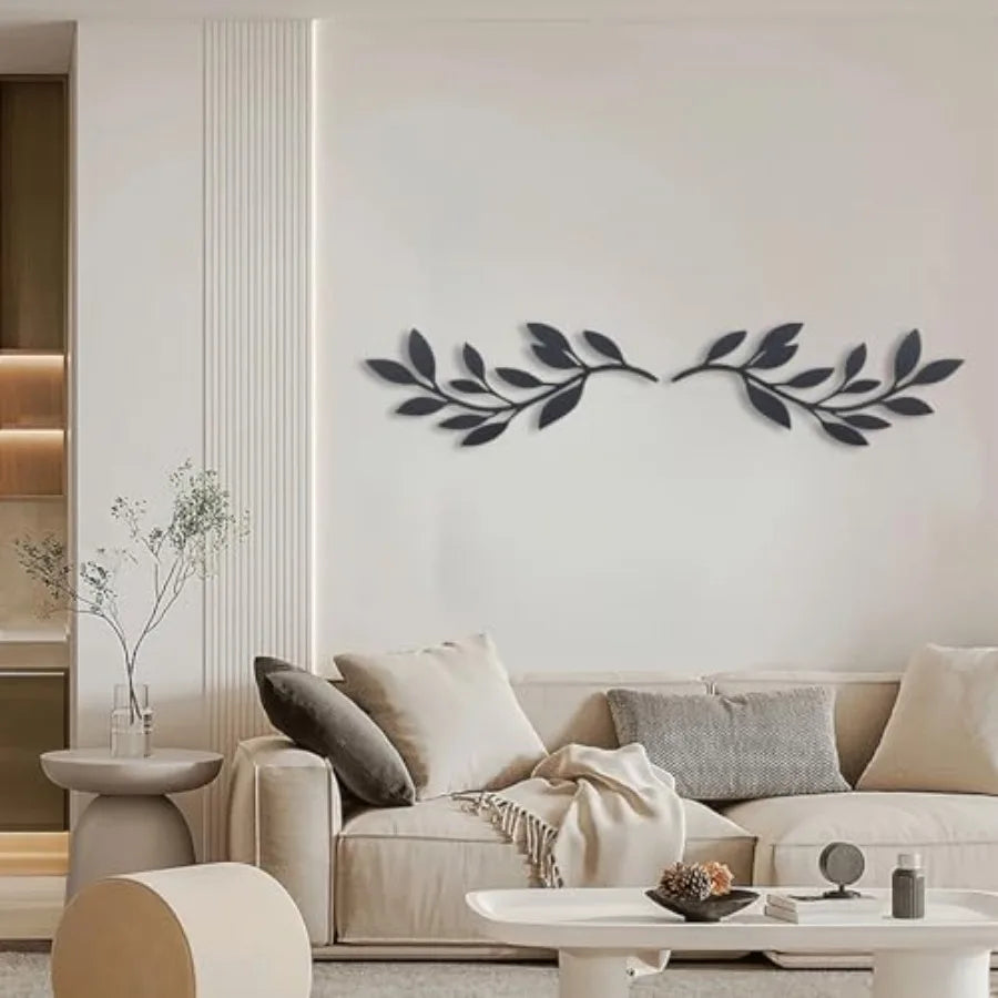 2 Pieces Metal Vine Olive Branch Leaf Wall Decor, Tree Leaf Wall Decor for Living Room Black