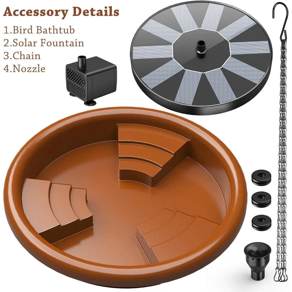 15 inch Hanging Solar Bird Bath, Outdoor Bird Bath & Feeder with Solar Fountain and 3-Tier Steps, Suitable for Patio Garden Backyard Landscape Decor
