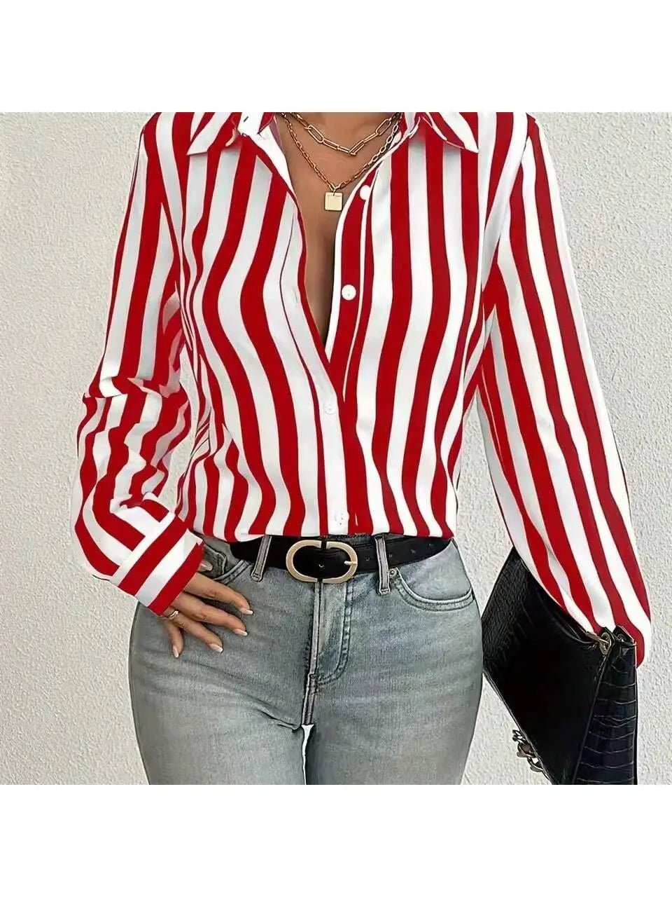 Women Striped Long Sleeve Single Breasted Casual Shirt For Autumn Spring Daily Wear